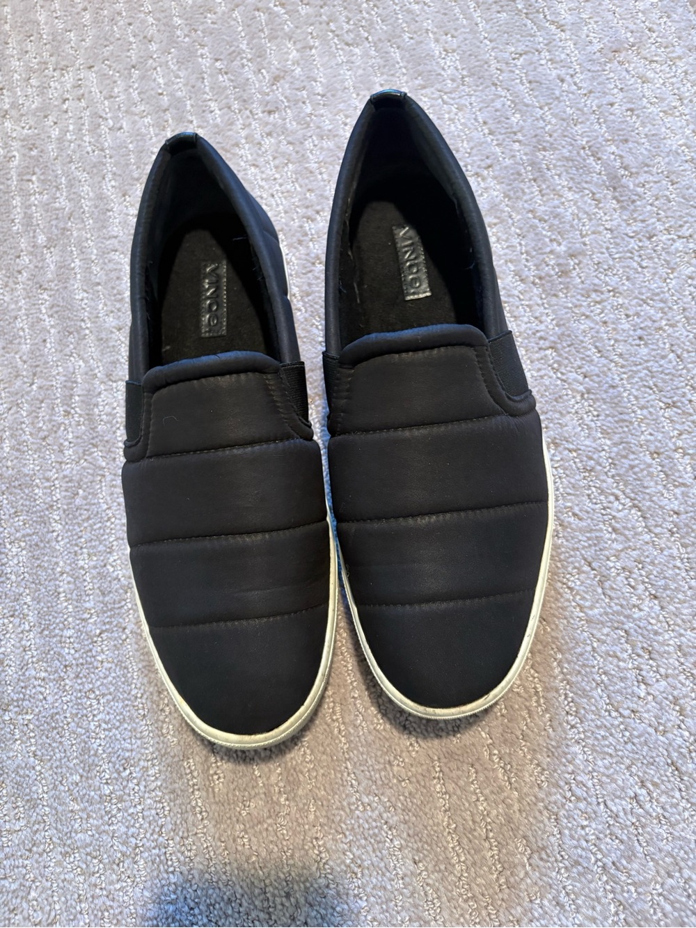 Vince Black Quilted Slip-On Sneakers with White Trim